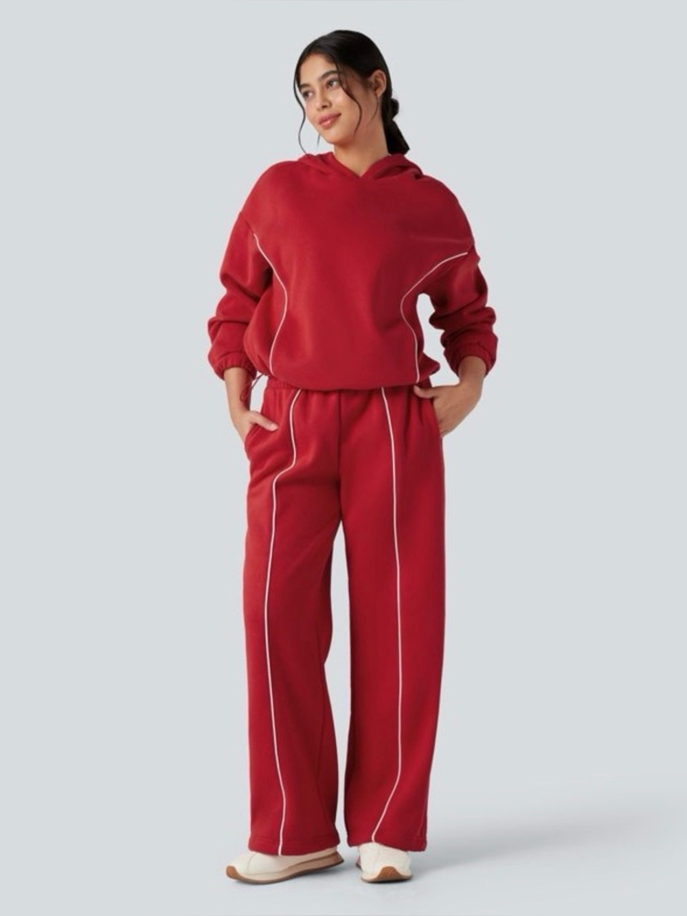 Halara Double Waistband High Waisted Red Wide-leg Sweatpants - MEDIUM